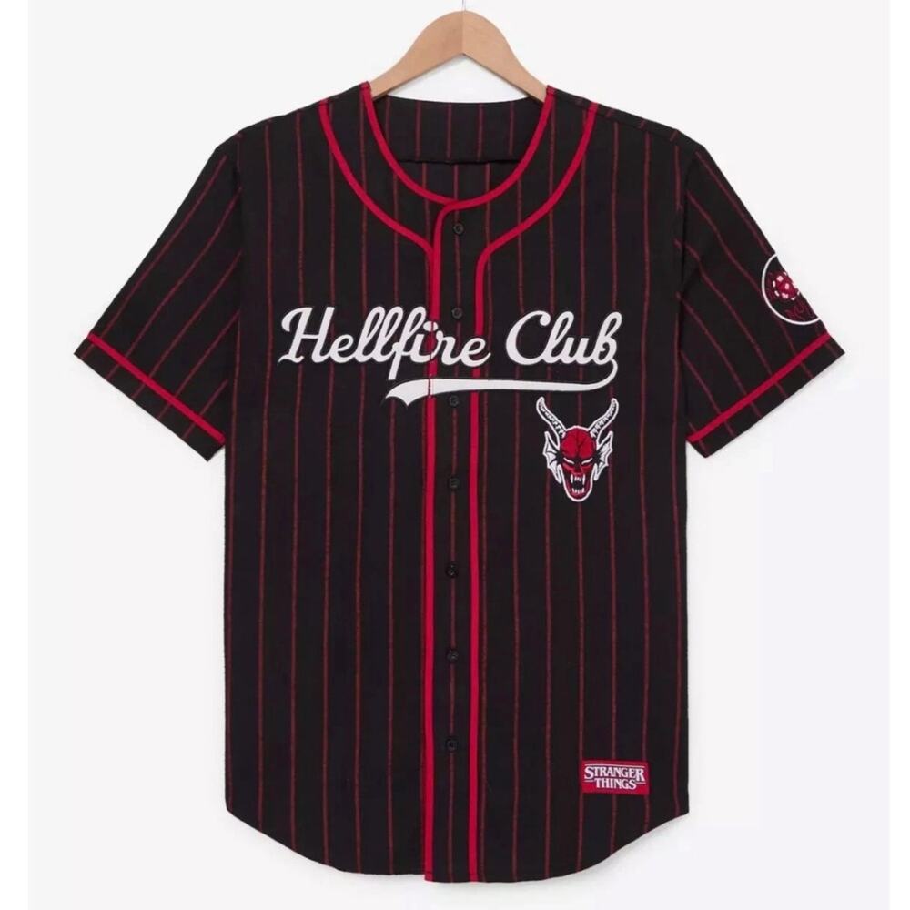 Stranger Things Hellfire CLub Striped Baseball Jersey Size XL NWT